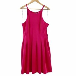 Calvin Klein Dress NEW Halter Neck Fit and Flare Sleeveless Hot Pink Size 14 NWT